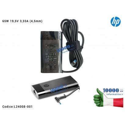 L24008-001 Alimentatore Originale HP 65W 19,5V 3,33A (4,5mm) per ENVY X360 15-ES L24008-001 15-ES1000NL