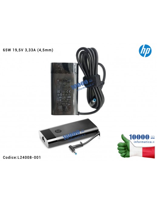 L24008-001 Alimentatore Originale HP 65W 19,5V 3,33A (4,5mm) per ENVY X360 15-ES L24008-001 15-ES1000NL