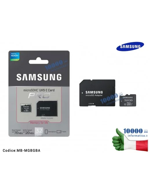 MB-MGBGBA Micro SD micro SDHC 32 GB PRO SAMSUNG Classe 10 con Adattatore SD