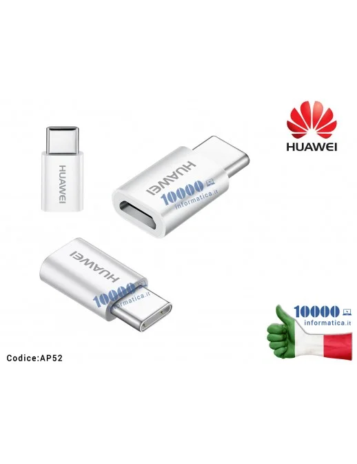 AP52 Adattatore Micro USB a USB Type-C HUAWEI P9 P9 Plus P9 Lite [BIANCO]