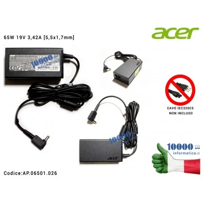 AP.06501.026 Alimentatore ACER 65W 19V 3,42A [5,5 x 1,7 mm] Aspire 3750 3820 4250 4740 4750 5553 5560 5740 5745 7735 7750 AP....