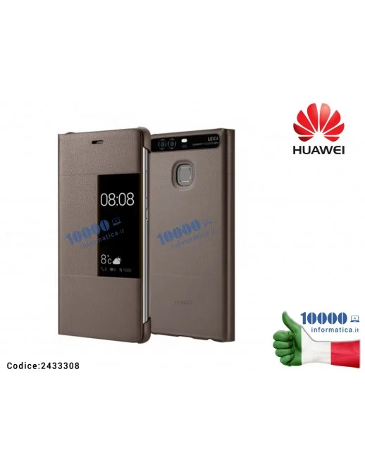 2433308 Cover Custodia Pelle S-View Case HUAWEI P9+ PLUS [MARRONE]
