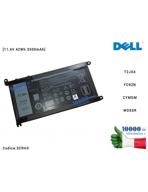3CRH3 Batteria WDX0R DELL Inspiron 15 5568 13 7368 15 5565 5567 5578 7560 7570 7579 P58F 17 5765 5767 14 7460 [11,4V 42Wh 350...