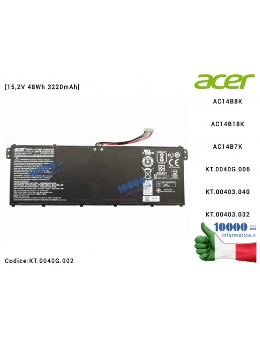 KT.0040G.002 Batteria AC14B8K AC14B13K ACER Aspire ES1-512 ES1-520 ES1-521 ES1-531 C730 CB3-111 CB5-311 AN515-51 [15,2V 48Wh ...
