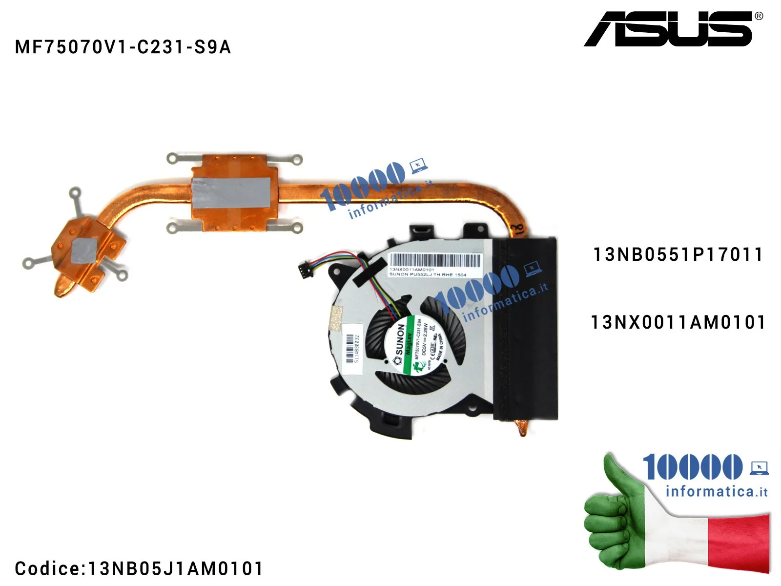 13NB05J1AM0101 Ventola di Raffreddamento Fan CPU + Dissipatore Heatsink ASUS ASUSPRO ESSENTIAL PU551LD PU551LA 13NB0551P17011...