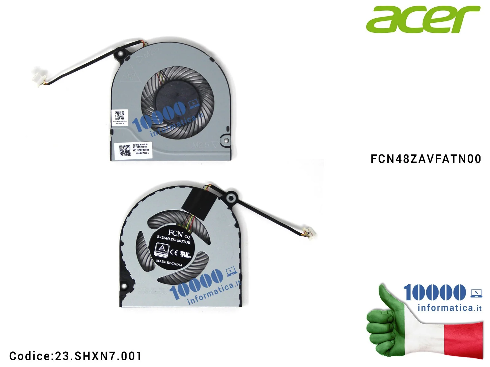 23.SHXN7.001 Ventola di Raffreddamento Fan CPU ACER Aspire A315-21 A315-21G A315-31 A315-51 FCN48ZAVFATN00 23.SHXN7.001 23SHX...