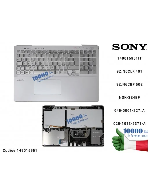 149015951 Tastiera Italiana Completa di Top Case Superiore SONY SVS15 SVS151 [SILVER] (RETROILLUMINATA) 9Z.N6CBF.50E 9Z.N6CLF...