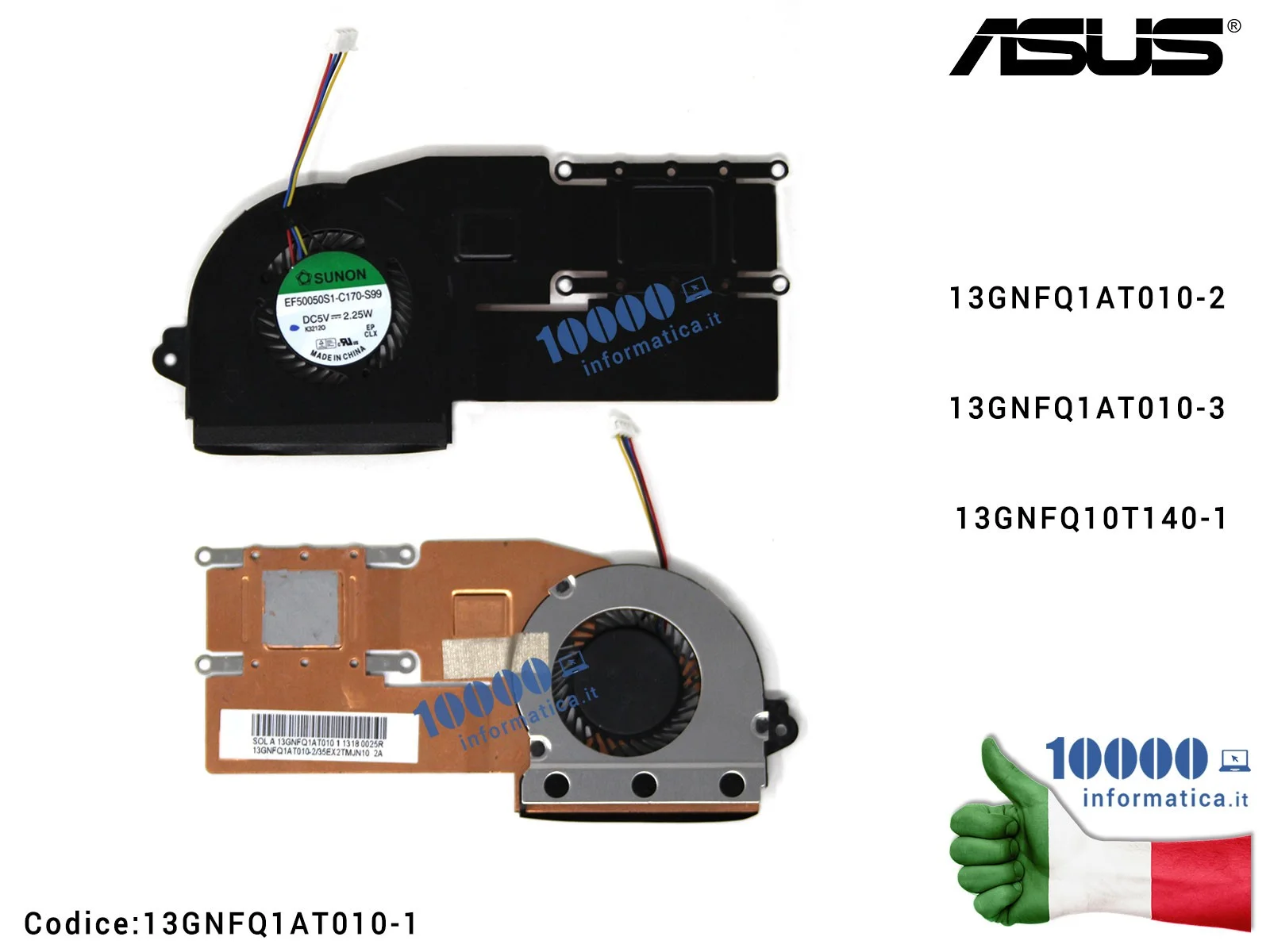 13GNFQ1AT010-1 Ventola di Raffreddamento Fan CPU + Dissipatore Heatsink ASUS VivoBook X201E X202E 13GNFQ1AT010-2 13GNFQ1AT010...