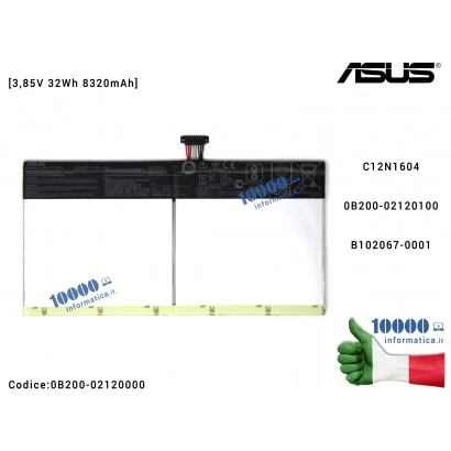 0B200-02120000 Batteria C12N1604 ASUS Transformer Book T101HA T103HAF [3,85V 32Wh 8320mAh] 0B200-02120100 B102067-0001 0B200-...