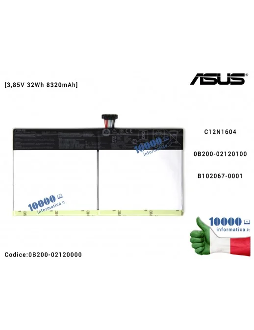 0B200-02120000 Batteria C12N1604 ASUS Transformer Book T101HA T103HAF [3,85V 32Wh 8320mAh] 0B200-02120100 B102067-0001 0B200-...