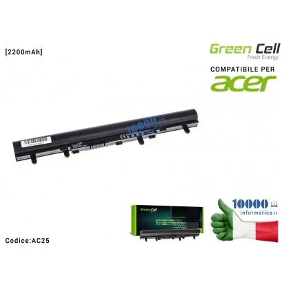 AC25 Batteria AL12A32 Green Cell Compatibile per ACER Aspire E1-522 E1-530 E1-532 E1-570 E1-572 V5-531 [2200mAh]