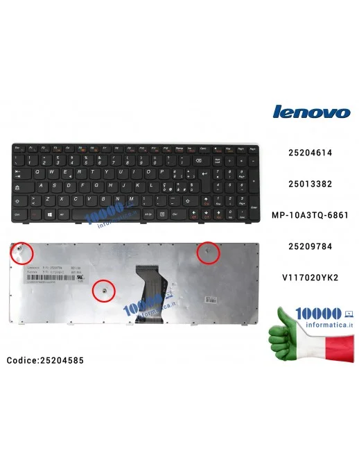 25204585 Tastiera Italiana LENOVO Essential V570 B570 B590 25204614 25013382 MP-10A3TQ-6861 25209784V117020YK2 V117020YK2-IT