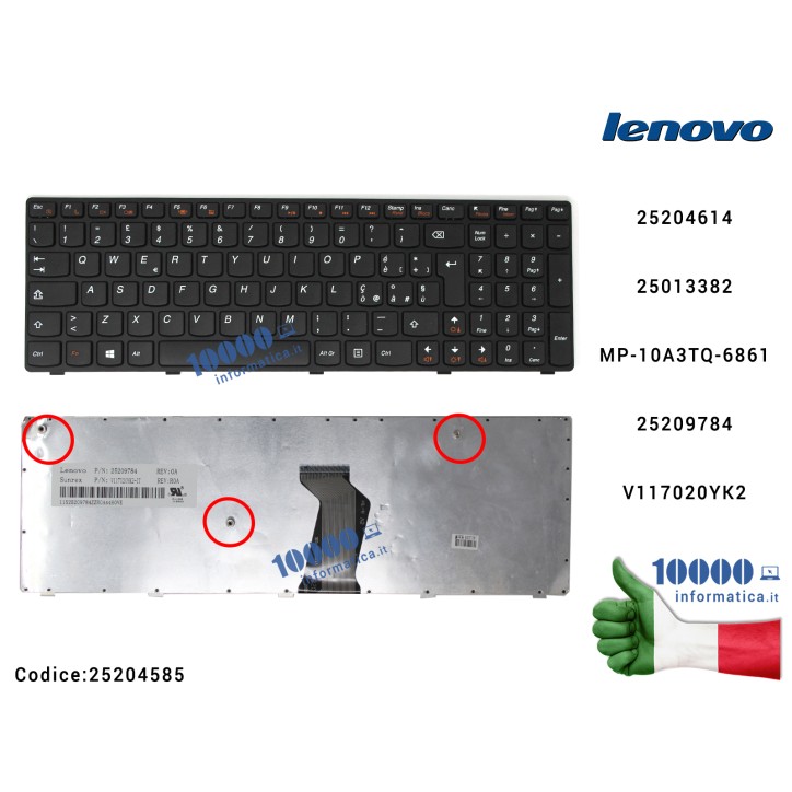 Tastiera Italiana LENOVO Essential V570 B570 B590 25204614 25013382 MP-10A3TQ-6861 25209784V117020YK2 V117020YK2-IT Tastiera Italiana LENOVO Essential V570 B570 B590 25204614 25013382 MP-10A3TQ-6861 25209784V117020YK2 V117020YK2-IT