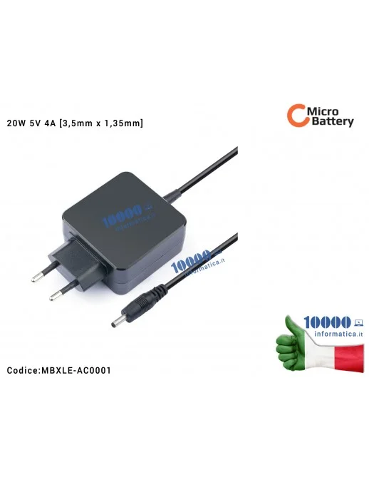 MBXLE-AC0001 Alimentatore MicroBattery Compatibile per LENOVO 20W 5V 4A [3,5mm x 1,35mm] 100S-11IBY (80R2) Miix 310-10ICR (80...