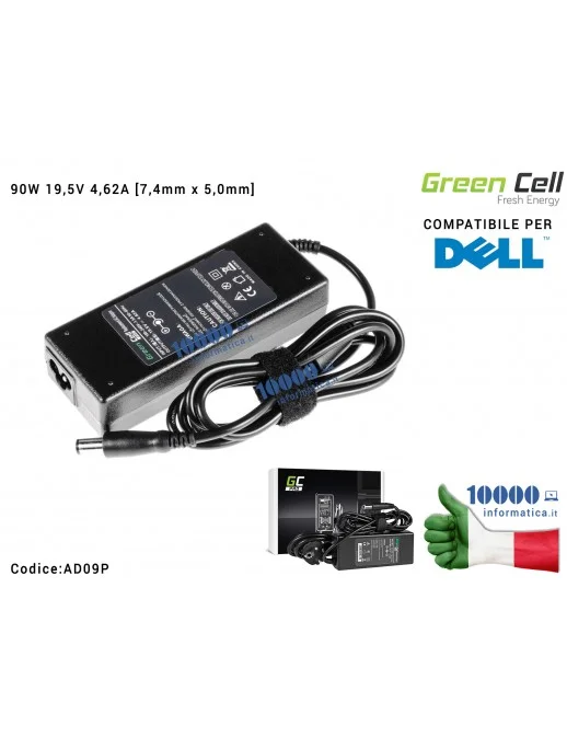 AD09P Alimentatore Green Cell PRO 90W 19,5V 4,62A [7,4mm x 5,0mm] Compatibile per DELL Inspiron 15R N5010 N5110 Dell Latitude...