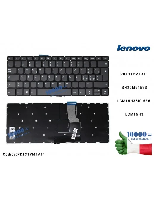 PK131YM1A11 Tastiera Italiana LENOVO IdeaPad 320-14ISK 320S-14IKB 320S-14IKBR [GRIGIO] (SENZA FRAME) PK131YM1A11 SN20M61593 L...