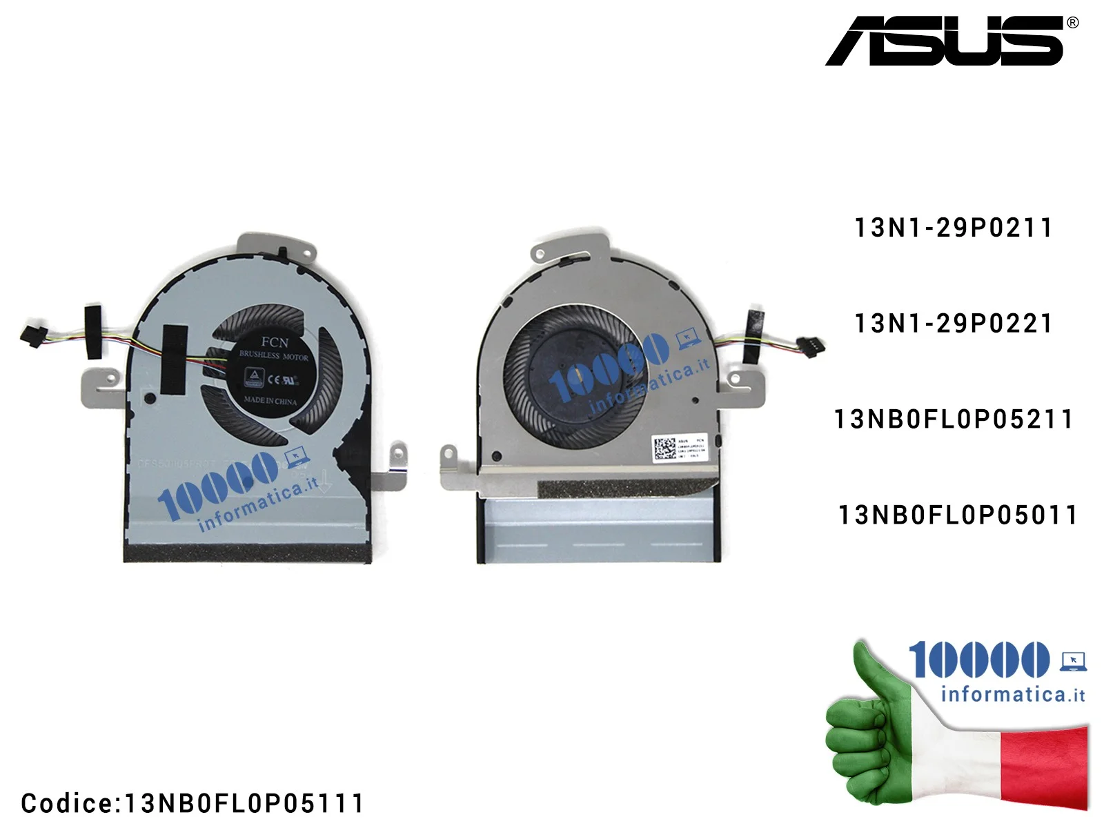 13NB0FL0P05111 Ventola di Raffreddamento Fan CPU ASUS VivoBook N580V N580VD N580VN X580V X580VD X580V X580VN X580GD 13N1-29P0...