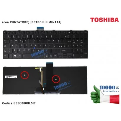 G83C000GL5IT Tastiera Italiana TOSHIBA Satellite Pro R50-C Tecra A50-C Z50-C A50-C1510 A50-C1520 (con PUNTATORE) [RETROILLUMI...