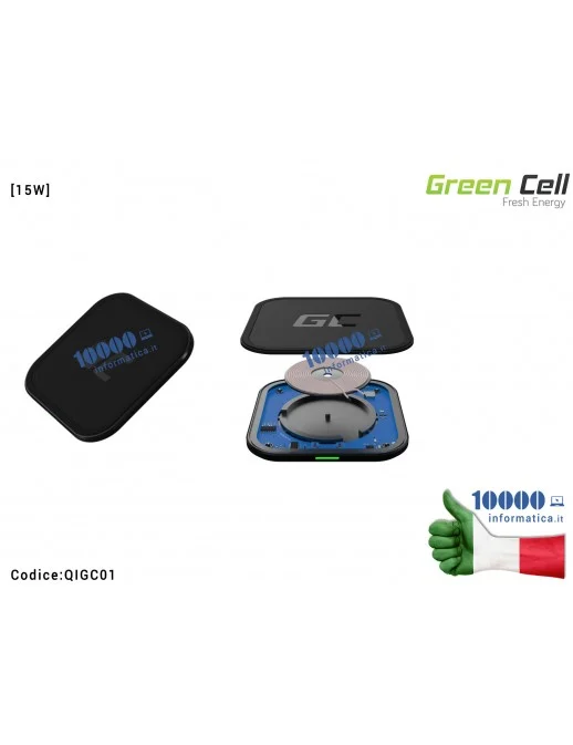 QIGC01 Alimentatore Green Cell QI Wireless Charger GC AirJuice 15W Ricarica Veloce e Intelligente Smart Charging