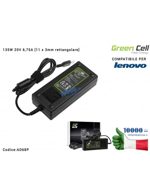 AD68P Alimentatore Green Cell PRO 135W 20V 6,75A [rettangolare] IdeaPad Y50-70 Y70 Y70-70 Y520 Y700 Z710 700-15ISK 700-17ISK ...