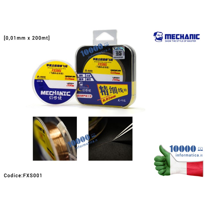 Filo in Rame MECHANIC FXS001 [0,01mm x 200m] Riparazioni Piste Schede Madri Fingerprint Chip Link Wire Insulate Jump Line