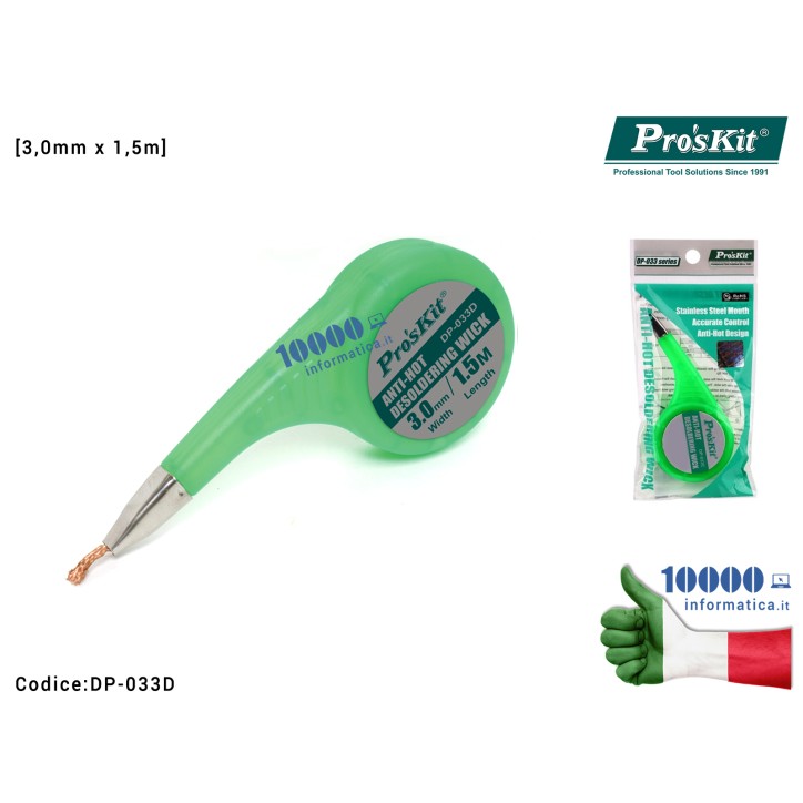 Treccia Dissaldante in Rame PRO'SKIT [3,0mm x 1,5m] Trecciola Assorbi Stagno Anti-Hot Desoldering Wick Beccuccio Anti-Calore in 