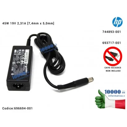 696694-001 Alimentatore HP 45W 19V 2,31A [7,4mm x 5,0mm] EliteBook Folio 9470m 744893-001 696694-001 693717-001