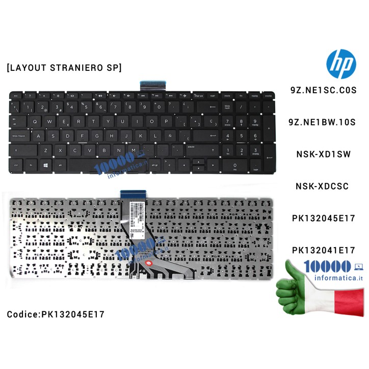 Tastiera Straniera (NERA) HP Pavilion 15-BR 15-BS 15-BW 250 G6 255 G6 TPN-C129 TPN-C130 17G-BR 15-CC [Spagnolo] 9Z.NE1BW.101 9Z.