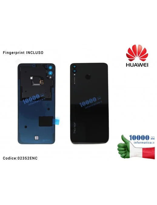 02352ENC Back Cover Posteriore Batteria [NERO] HUAWEI Honor 8X (JSN-L21C) Honor 8X (JSN-L21D) completo di Fingerprint