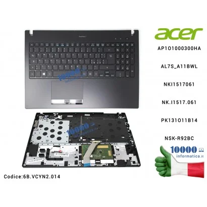 6B.VCYN2.014 Tastiera Italiana Completa di Top Case Superiore ACER TravelMate TMP658 TMP658-M P658-M TMP658-MG P658-MG