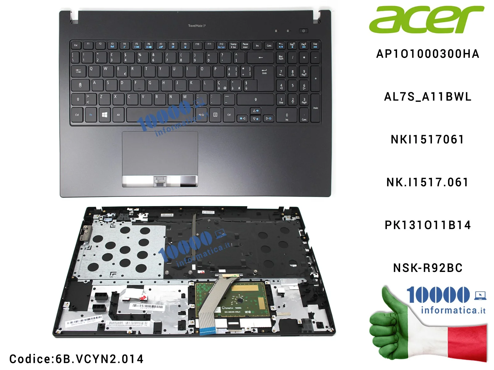 6B.VCYN2.014 Tastiera Italiana Completa di Top Case Superiore ACER TravelMate TMP658 TMP658-M P658-M TMP658-MG P658-MG