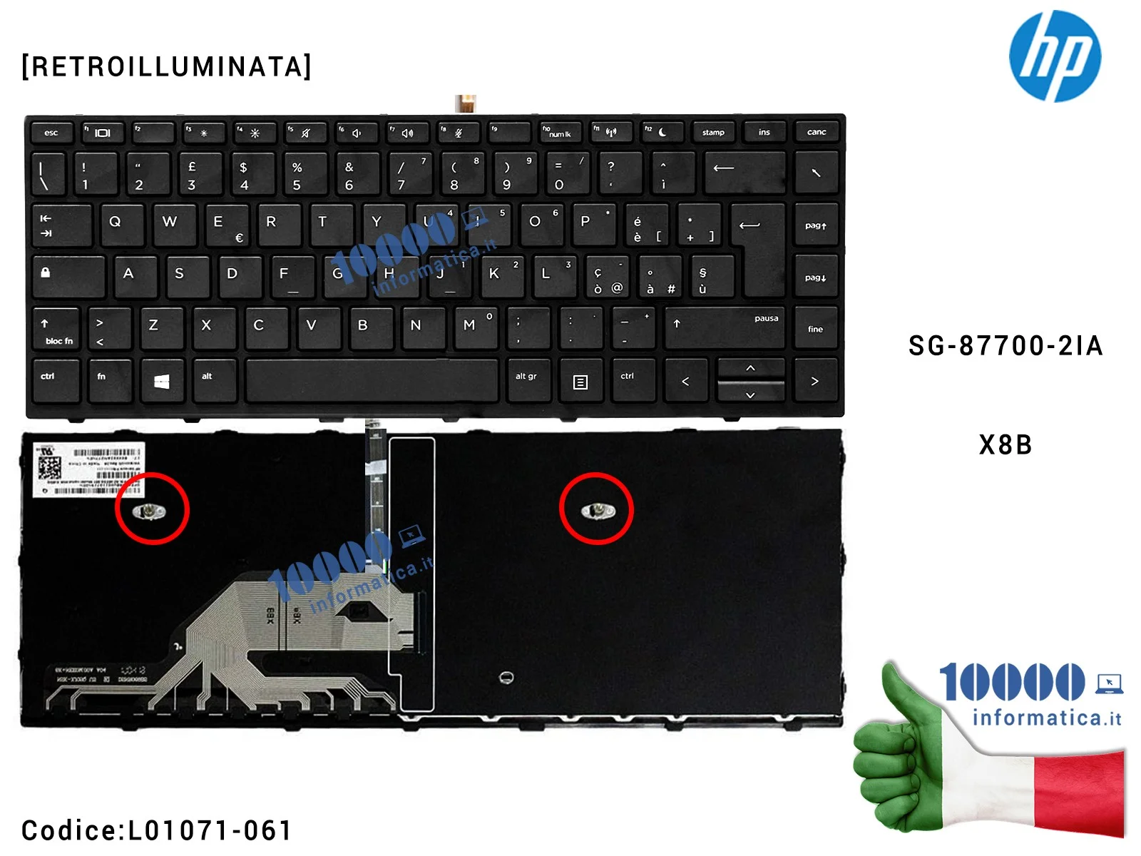 L01071-061 Tastiera Italiana Retroilluminata HP ProBook 430 G5 440 G5 445 G5 SG-87700-2IA X8B L01071-061