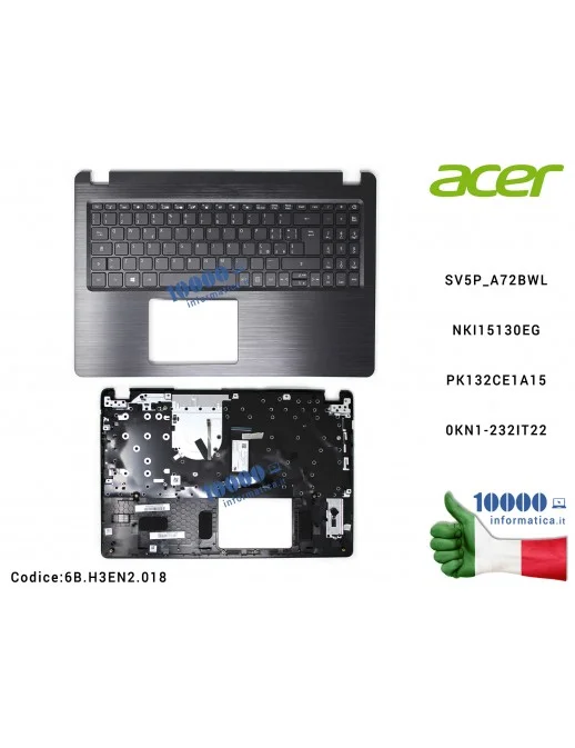 6B.H3EN2.018 Tastiera Italiana Completa di Top Case Superiore ACER Aspire A515-52 [RETROILLUMINATA] SV5P_A72BWLNKI15130EG PK1...