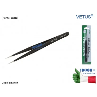 12484 Pinzetta di Precisione VETUS ESD-12 [Punte dritte fine] Acciaio Stainless Steel Highly Precise Anti-static Removable He...