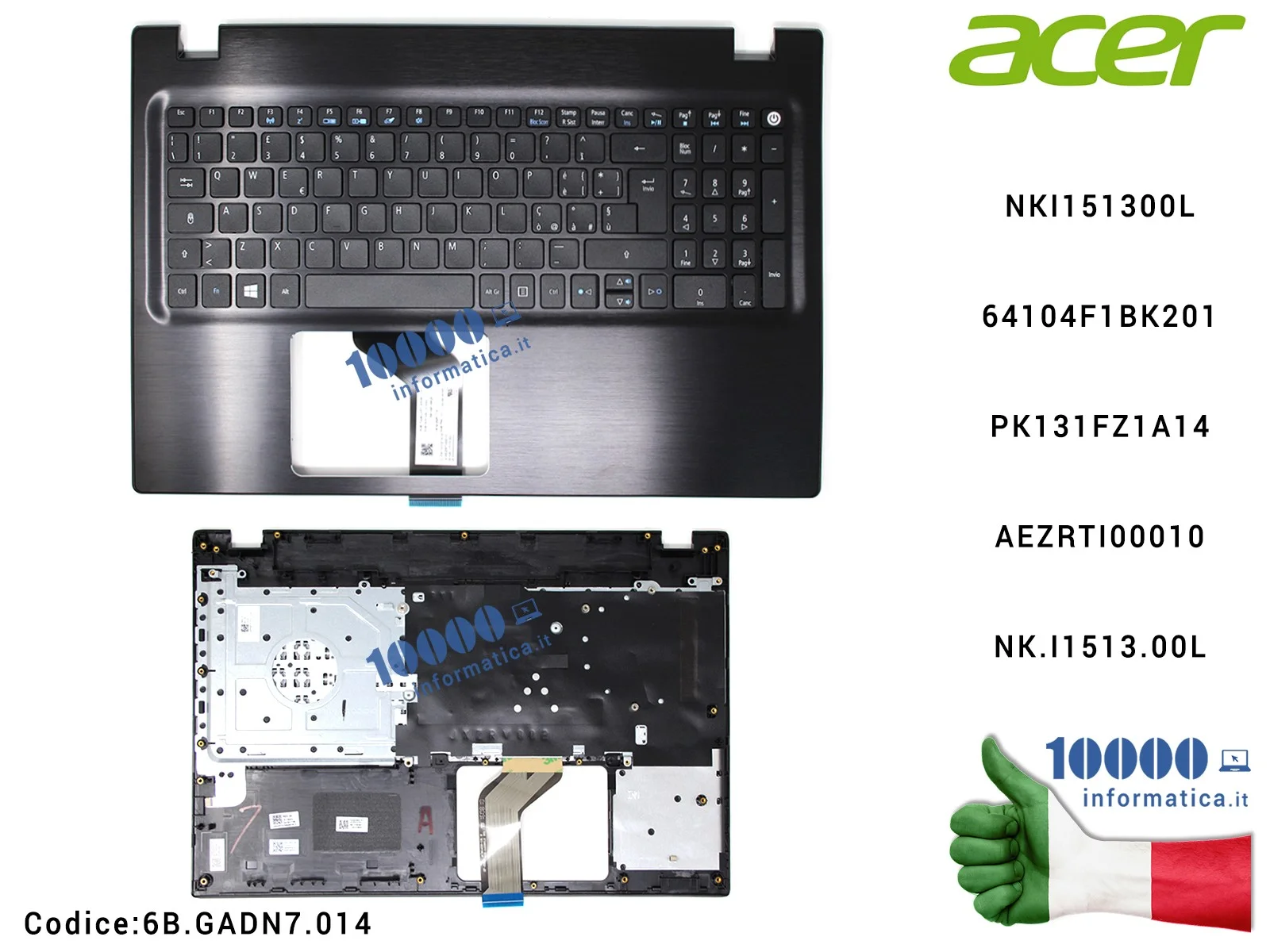 6B.GADN7.014 Tastiera Italiana Completa di Top Case Superiore ACER Aspire F5-572G NKI151300L 64104F1BK201 LV5T_A50B PK131FZ1A...