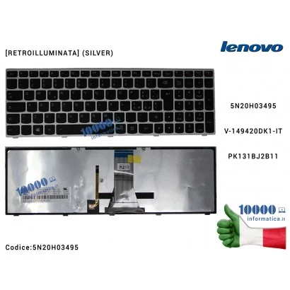 5N20H03495 Tastiera Retroilluminata Italiana LENOVO [FRAME SILVER] IdeaPad B50-30 B50-70 G50-30 G50-45 G50-70 G50-75 G50-80 Z...
