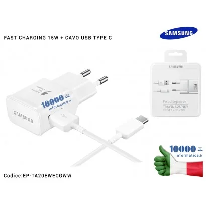 EP-TA20EWECGWW Caricabatterie USB [15W] SAMSUNG (BIANCO) + Cavo TYPE-C EP-TA20EWE (BLISTER) Galaxy S8 S8 Plus SM-G950F SM-G95...