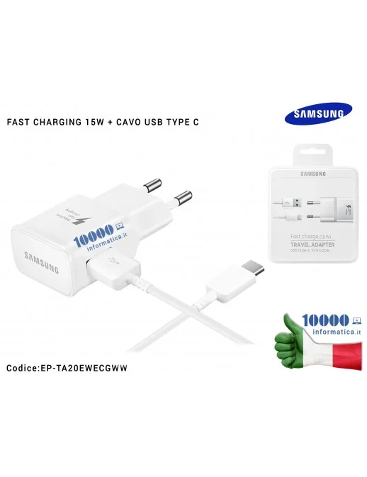 EP-TA20EWECGWW Caricabatterie USB [15W] SAMSUNG (BIANCO) + Cavo TYPE-C EP-TA20EWE (BLISTER) Galaxy S8 S8 Plus SM-G950F SM-G95...