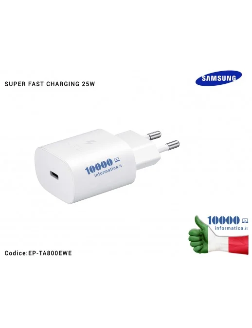 GH44-03055A Caricabatterie USB-C [25W] SAMSUNG (BIANCO) EP-TA800EWE (BULK) Galaxy Note 10 S10 5G S20 + S20 Ultra Note 20 A70 A80