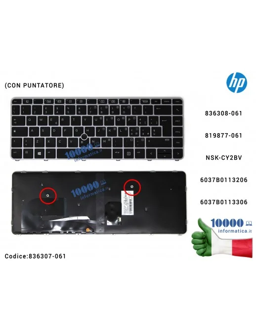 836308-061 Tastiera Italiana Retroilluminata HP EliteBook 840 G4 848 G4 745 G4 745 G3 (Frame SILVER) (CON PUNTATORE) 6037B011...
