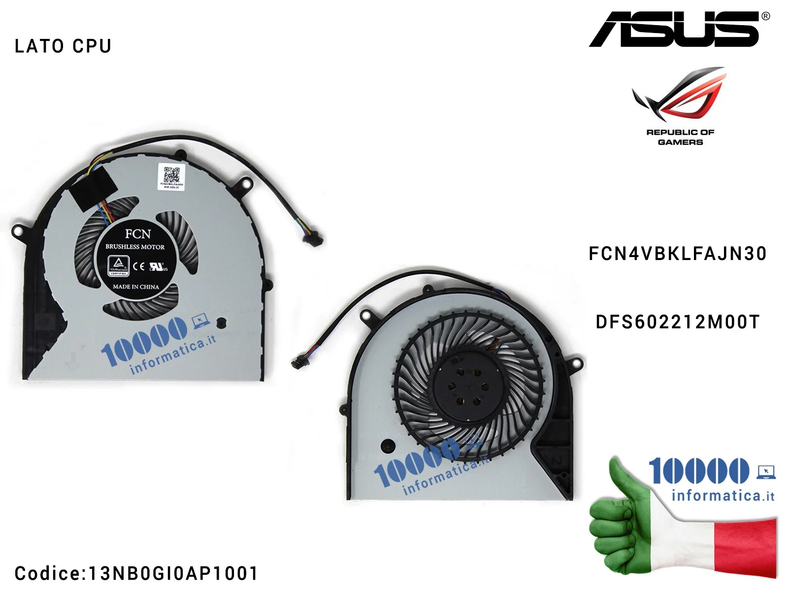 13NB0GI0AP1001 Ventola di Raffreddamento Fan CPU ASUS ROG STRIX SCAR FX503 GL503 FX503V FX503VM GL503V GL503VM GL703V GL703VM...