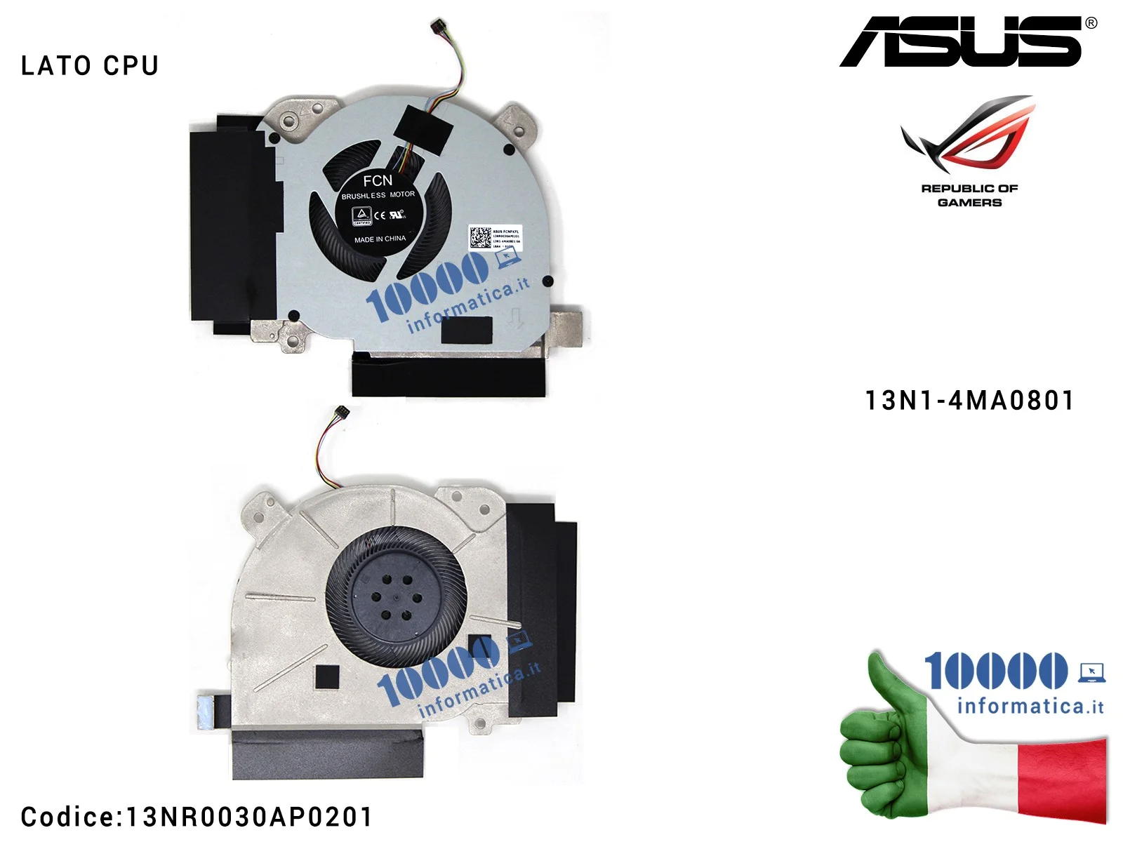 13NR0030AP0201 Ventola di Raffreddamento Fan CPU ASUS ROG Zephyrus GM501G GM501GS GM501GM 13N1-4MA0801