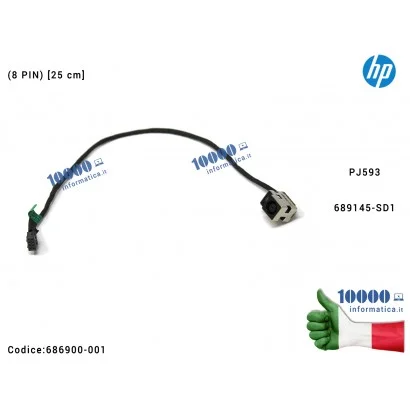 686900-001 Connettore DC Power Jack PJ593 HP Envy M6 M6-1000 M6-1200 M6-1300 (8 PIN) [25 cm] 689145-SD1 686900-001