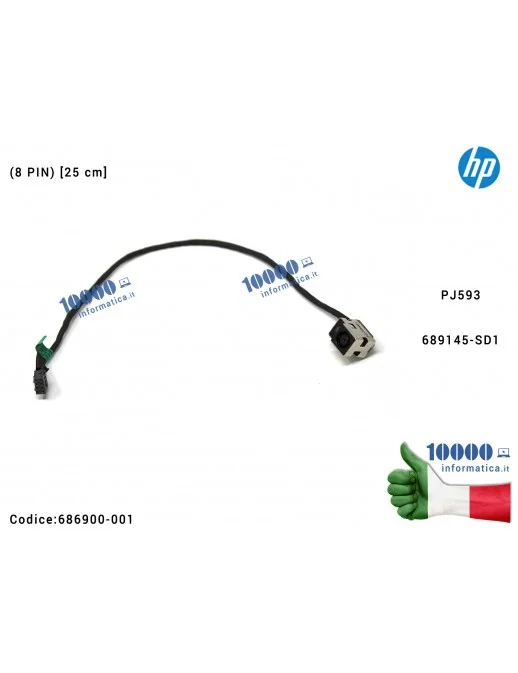 686900-001 Connettore DC Power Jack PJ593 HP Envy M6 M6-1000 M6-1200 M6-1300 (8 PIN) [25 cm] 689145-SD1 686900-001