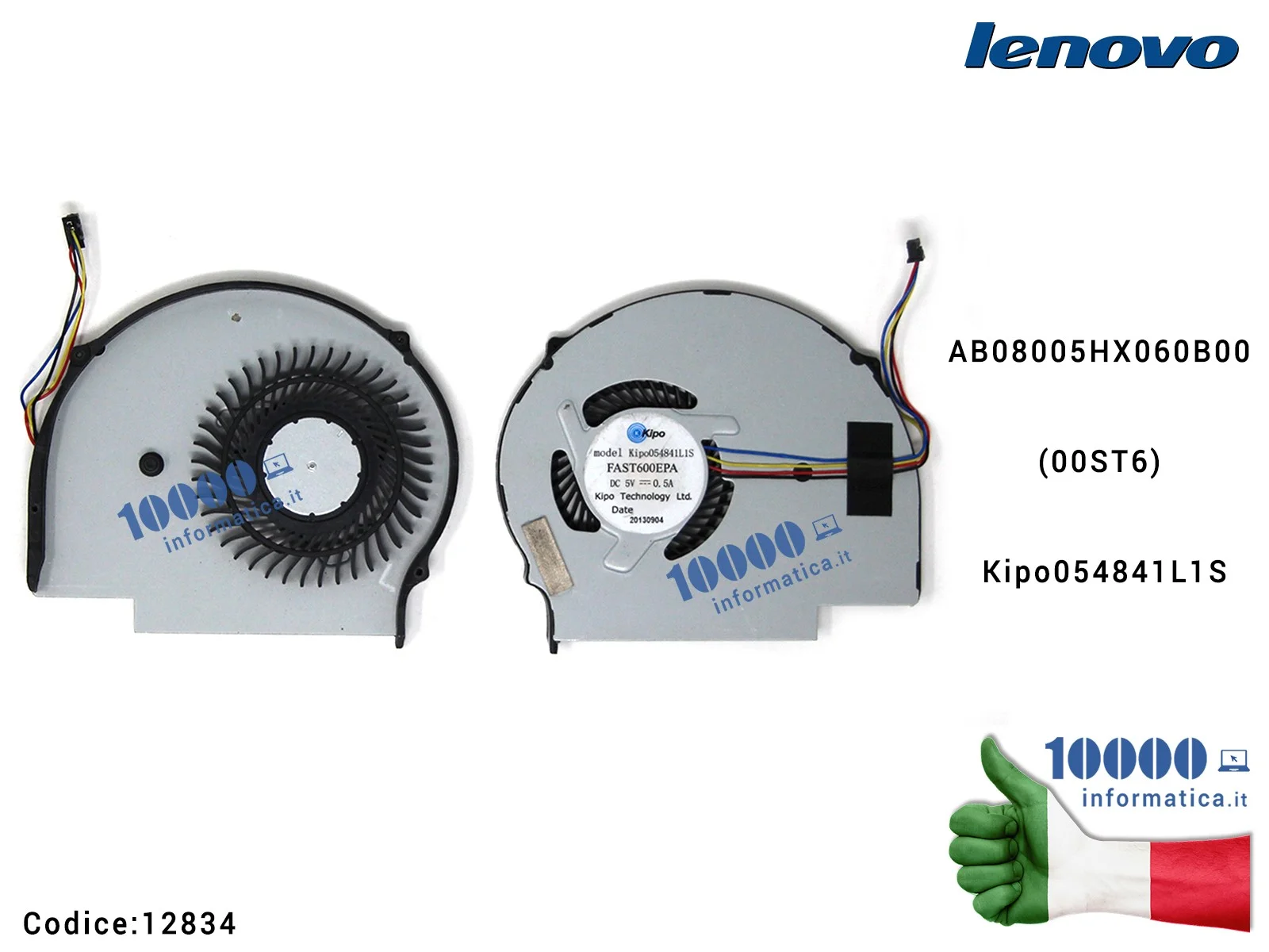 12834 Ventola di Raffreddamento Fan CPU LENOVO FLEX 14 FLEX 15 FLEX 14D FLEX 15D AB08005HX060B00 (00ST6) Kipo054841L1S