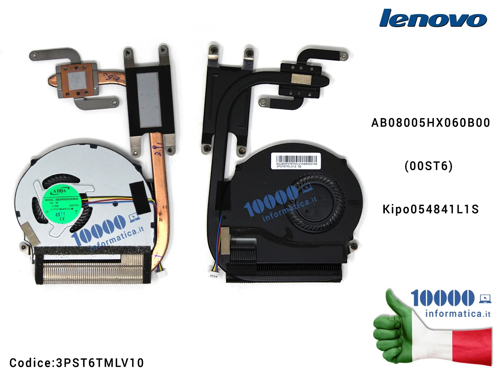 3PST6TMLV10 Ventola Fan con Dissipatore Heatsink CPU LENOVO FLEX 14 FLEX 15 FLEX 14D FLEX 15D AB08005HX060B00 (00ST6) Kipo054...