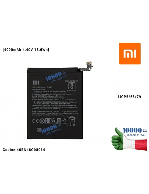 46BN46G08014 Batteria BN46 XIAOMI Redmi Note 8 Note 8T Redmi 7 [4000mAh 4,40V 15,6Wh] 1ICP5/65/79