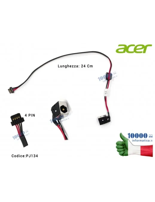 50.S6802.003 Connettore DC Power Jack PJ134 ACER Aspire D250 P531 KAV10 KAV60 (24 cm) DC301007400 50.S6802.003 50S6802003