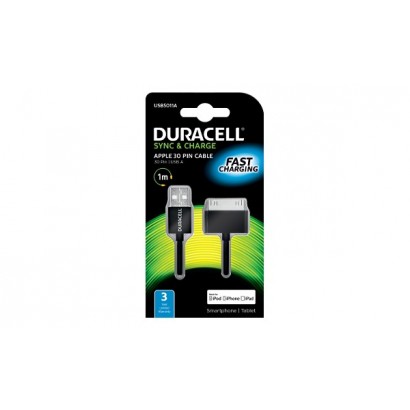 USB5011A USB5011A Duracell Sync/Charge Cavo 1 Metre Nera Adatto per Apple iPhone/iPad 30 Pin Devices