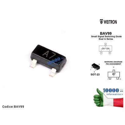 BAV99 IC Chip WEITRON BAV99 ( A7 ) Doppio DIODO Transistor 70V 215mA SMD SOT-23 Surface Mount Switching Diode